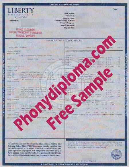 Usa Virginia Liberty University Actual Match Transcript Free Sample From Phonydiploma (2)